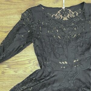 Free People Black Lace Dress (M) Romantic Coquette Sheer Layered